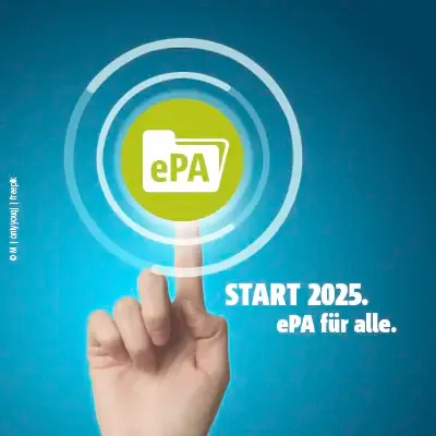 A finger taps on a highlighted button featuring the ePA folder icon – Launch 2025